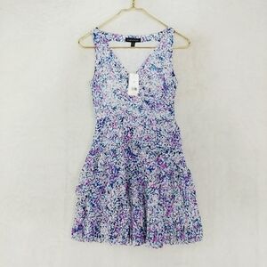 NEW Banana Republic Blue Floral Sleeveless Ruffle Mini Dress P4085